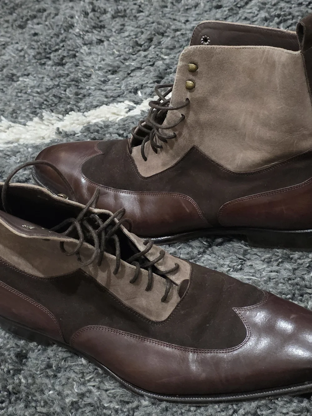 Mezlan Men's Two-Tone Brown Leather & Suede Lace-Up Boots Size 11M